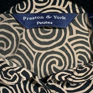 Women's Petite‎ S Abstract Tan Black Swirl Print Long Sleeve Button Down Blouse